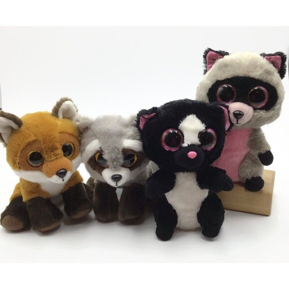 Ty Beanie Boos Forest Animals Rocco Bandit Racoon Fay Fox Flora Skunk Woodland - Picture 1 of 14